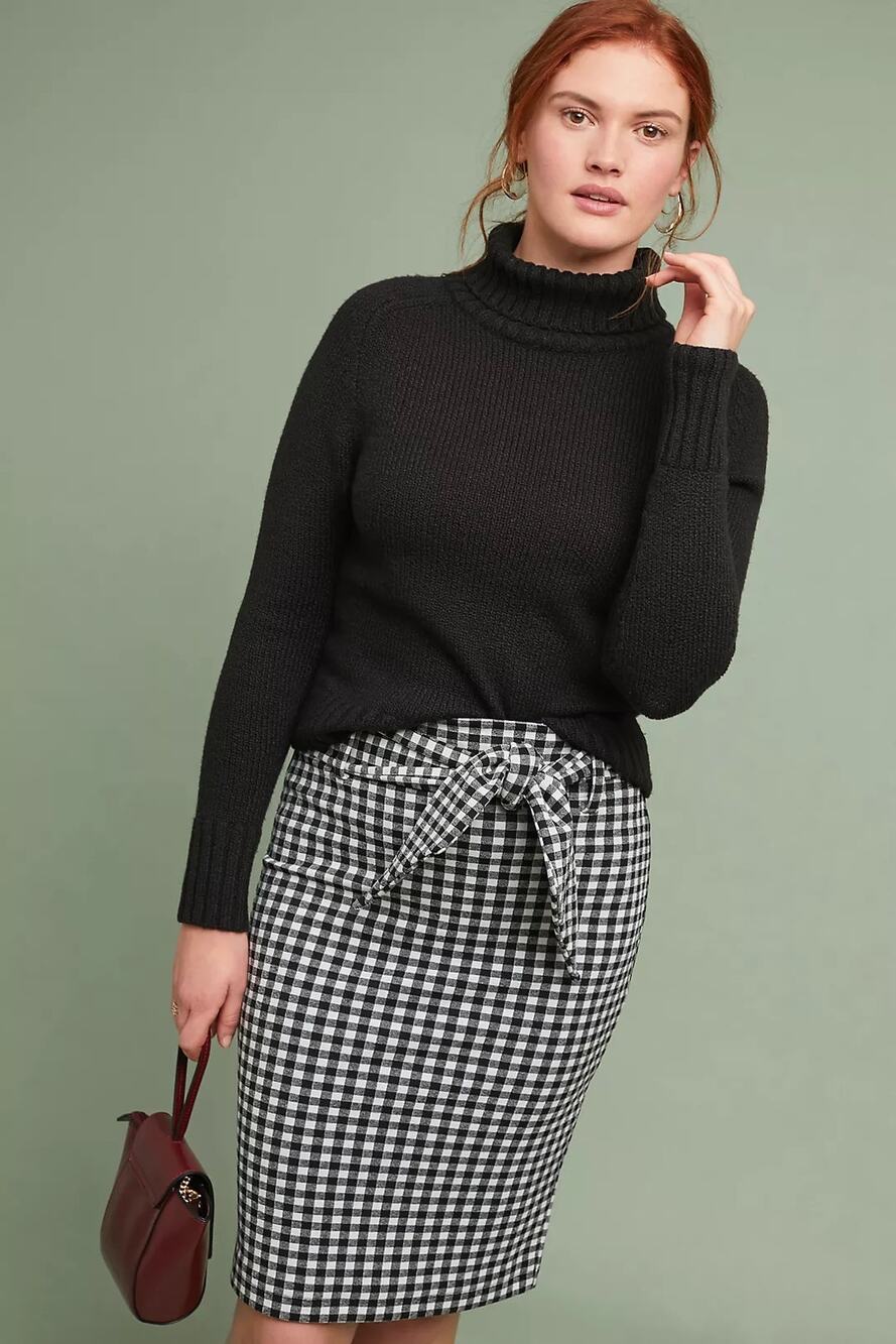 Maeve Anthropologie Gingham Tie Waist Pencil Skirt Black White Large
